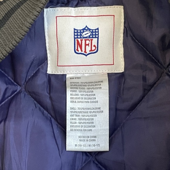 Vintage Minnesota Vikings Faux Leather Bomber Jacket Charcoal Gray Youth Boys - Picture 4 of 10